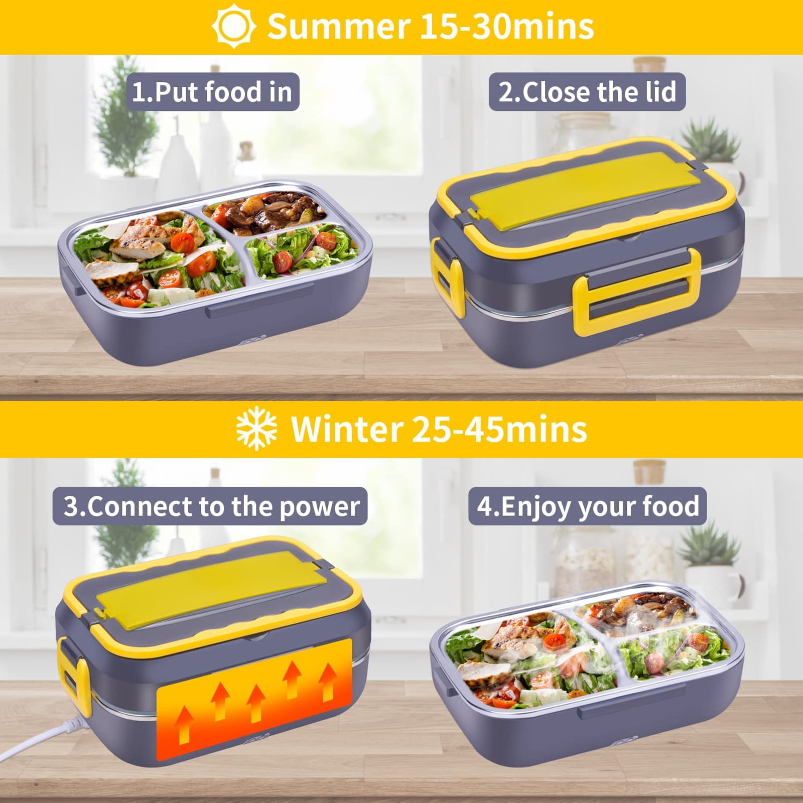 COCOBELA Electric Lunch Box Food Heater 2-In-1 Portable Food Warmer Lunch  Box for Car & Home – Leak Proof, 2 Compartments, Removable 304 Stainless  Steel Container, SS Fork & Spoon and Carry