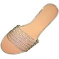 thumbnail image 2 of Miluxas Women's Open Toe Flat Sandals Rhinestone Glitter On Casual Fashion Slippers Quick Drying Indoor & Outdoor Slides Beige 8(39), 2 of 9