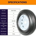 thumbnail image 2 of M optimized 2-Pk Trailer Tires on Rim ST205/75D15 205 75 15 6PR Trailer Tires with 15in White Spoke Wheel Load Range C 205/75/15 Set of 2 Trailer Tire, 2 of 5