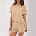 thumbnail image 6 of Two Piece Sets for Women 2026 Spring Summer Ruffle Sleeve Lounge Matching Shorts Set Casual Beach Vacation Clothes Beige S, 6 of 7