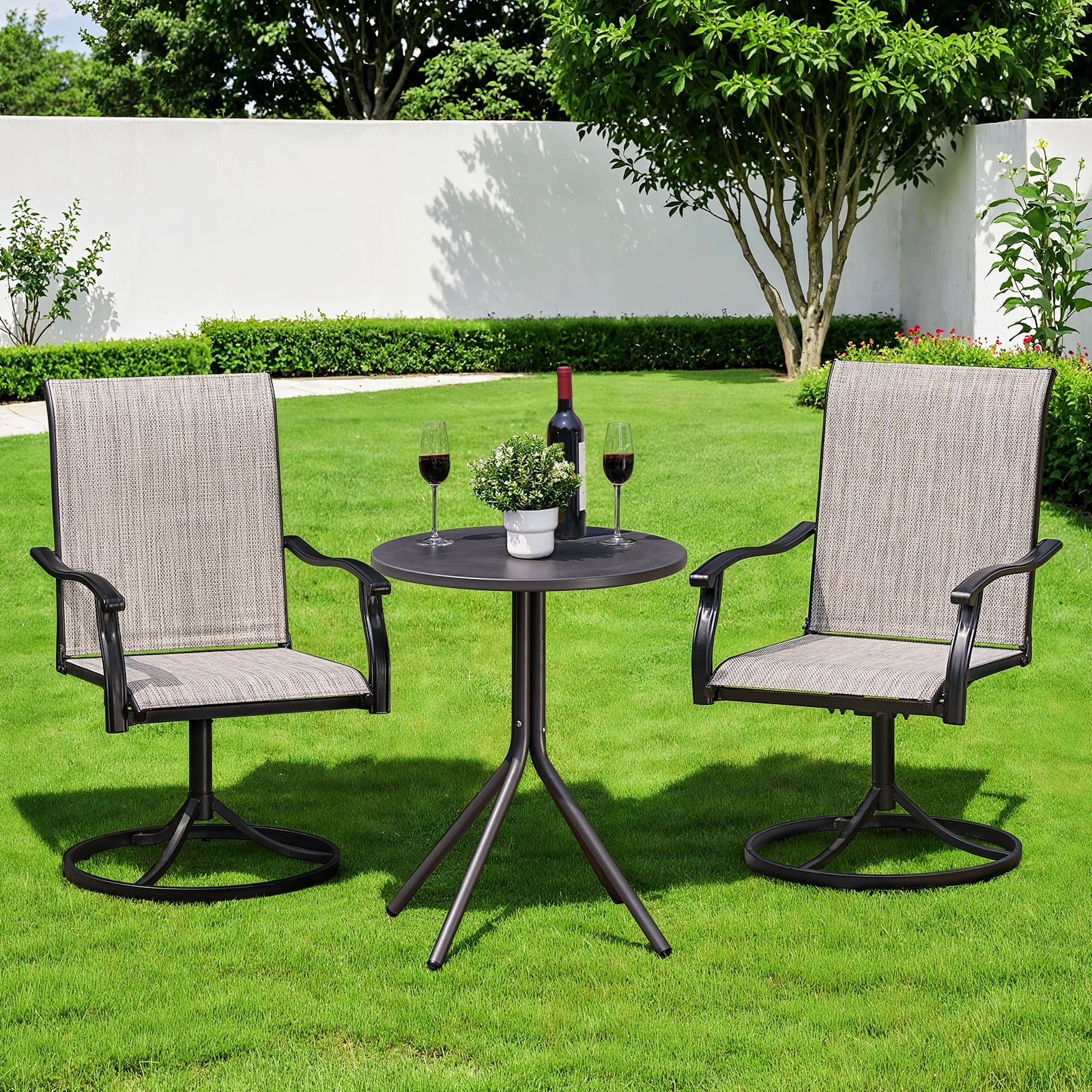 Dovov Patio Swivel Chairs Set of 2, Outdoor Dining Chairs High Back All Weather Textilene Swivel Patio Chairs with Metal Rocking Frame for Lawn Garden Backyard Deck Porch, Brown