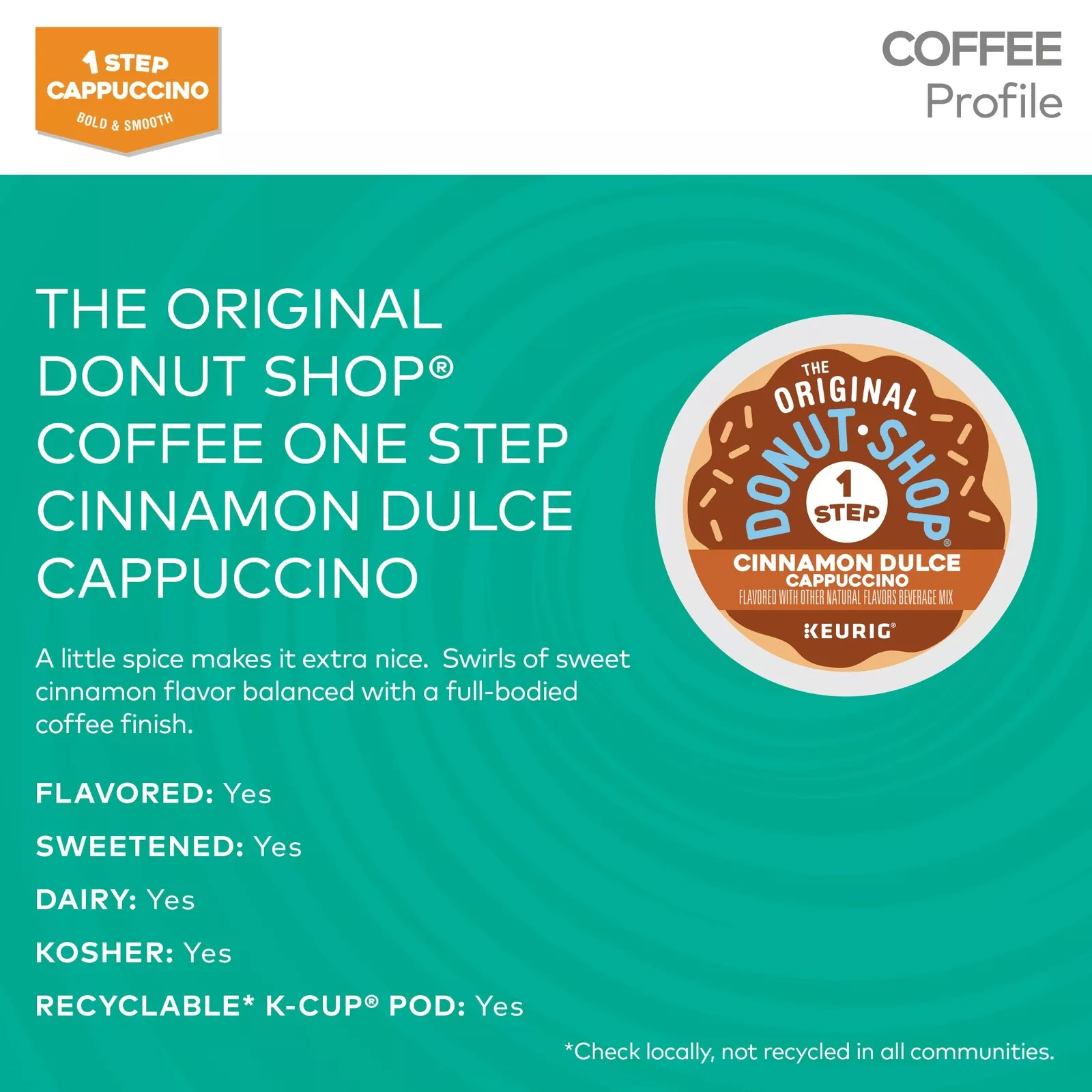 The Original Donut Shop One-Step Cinnamon Dulce Cappuccino, K-Cups, 80 Count