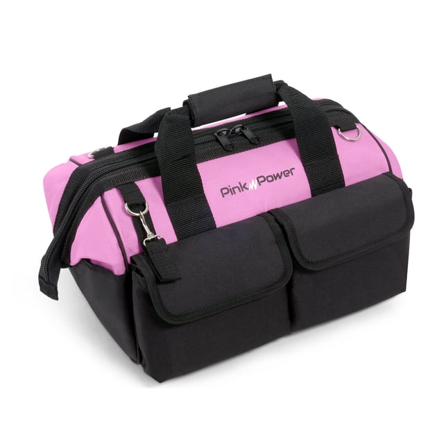 Bolsa para herramientas Pink Power de 16 pulgadas con 22 bolsillos de almacenamiento