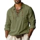 thumbnail image 1 of Blusa y camisa de manga larga con cuello vuelto para hombre, informal, a la moda, lisa, con cuello vuelto, camisa de manga larga con cordón ajustable para hombre, 1 of 5