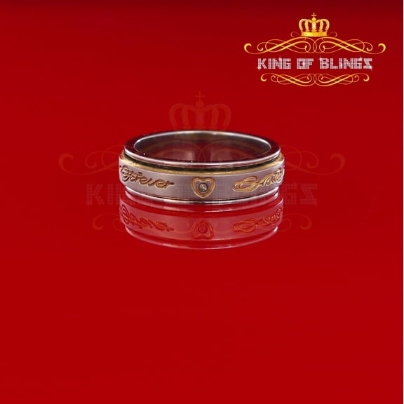 King of Bling's Titnium White 0.01CT Real Diamond Mens Two Tone Band Ring Size 8 and Size 9