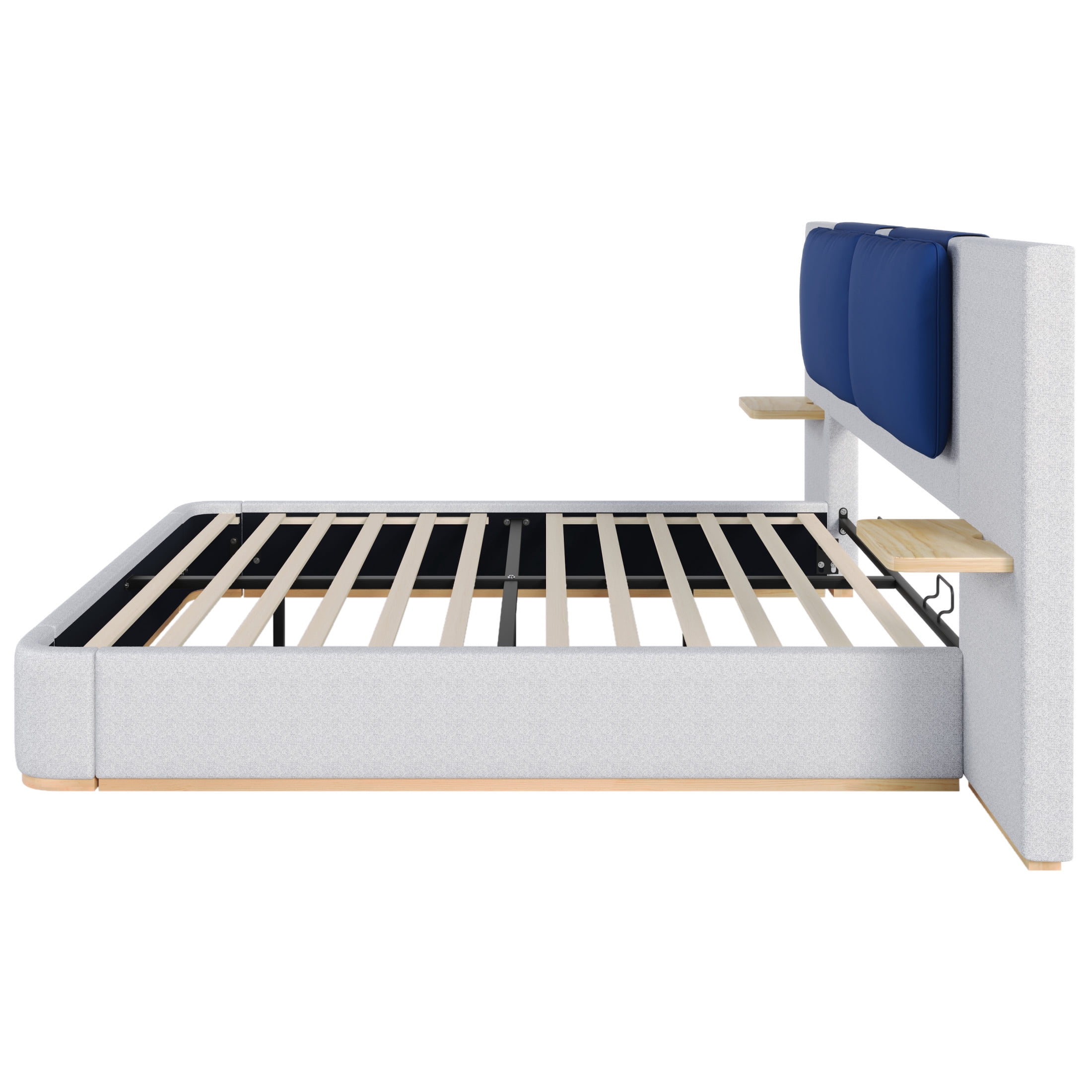 Christopher Knight Home Queen Upholstered Platform Bed Frame with PU Cushioned Headboard, Grey+Blue