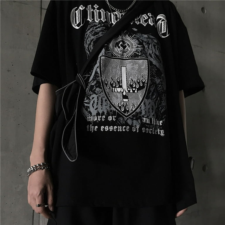 Sofullue Women Men Dark Goth Short Sleeve T-Shirt Harajuku