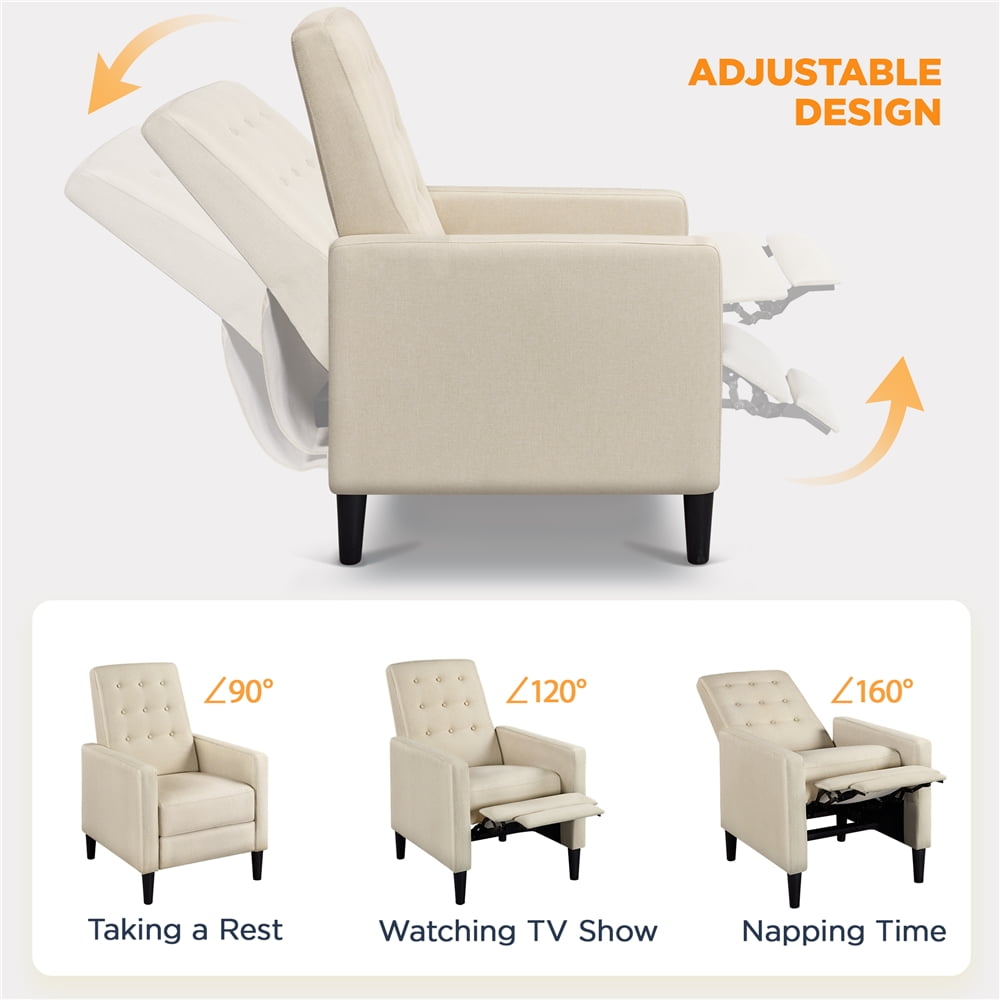 Alden Design Modern Tufted Fabric Push Back Recliner with Pocket Spring, Beige