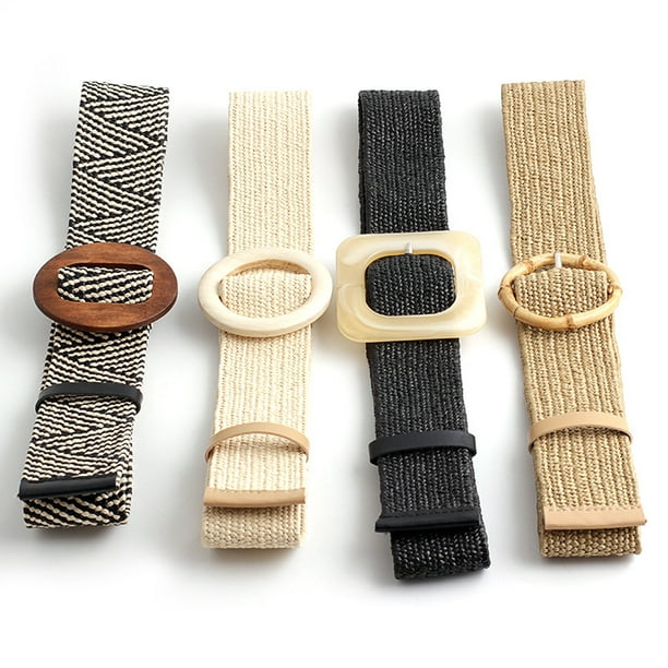 4 piezas de cinturón elástico tela para mujer, estilo tela de paja, banda de cintura con hebilla clásico para mujer, pantalones de vestir, 4 estilos, Multicolorido, fit in women
