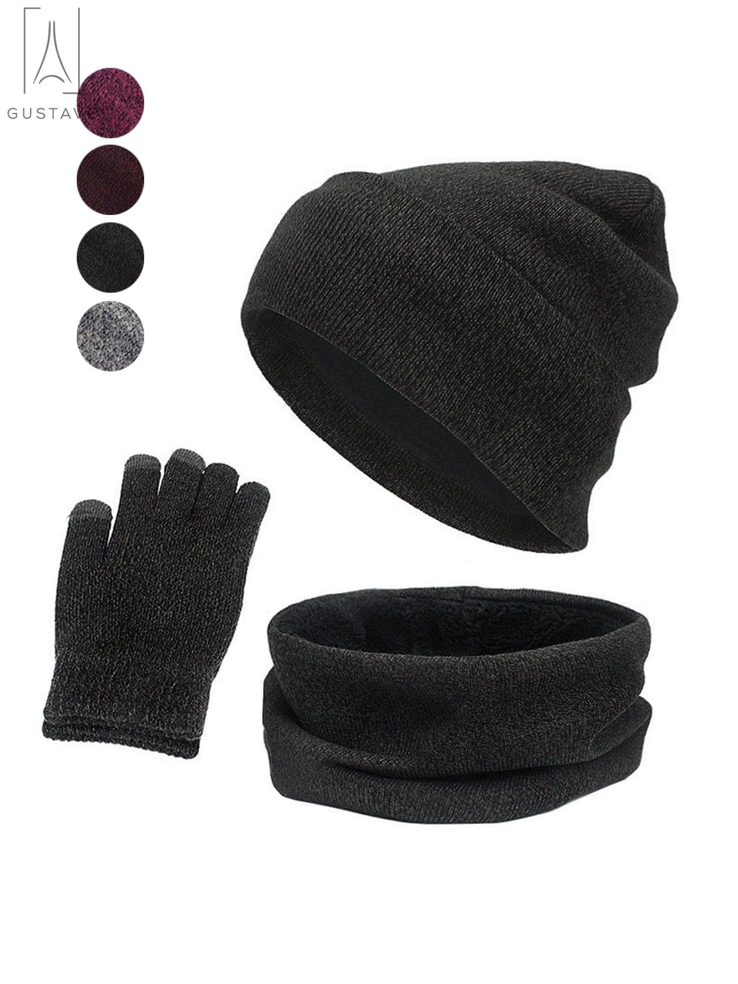 Gustave 3Pcs Winter Hat Scarf Gloves Set for Men and Women, Knit