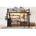 thumbnail image 5 of Newest Queen Loft Bed with Desk & Storage, Black Metal Loft Bed with Wardrobe, Drawers, LED Lights & Outlets for Teens, 5 of 16