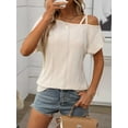 thumbnail image 4 of Mawalde Criss- One Shoulder Tops Womens Summer Cold Shoulder Shirts Casual Short Sleeve Eyelet Tops  S, 4 of 6