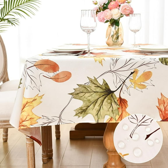 Autumn Maple Leaves Tablecloth Waterproof Table Cloth Rectangle Fall Color Table Covers Water Repellent for Seasonal Decoration Home Dining Room Thanksgiving Day Colorful 60 x 84 Inch
