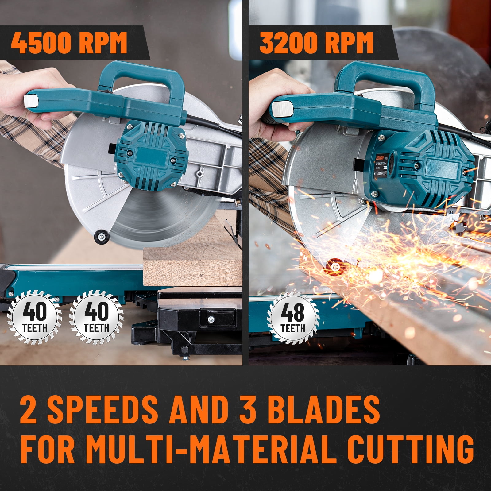 DOVAMAN 10-Inch Sliding Compound Miter Saw, 15-Amp Power Miter Saw with 3 Blades, Dual-Speed 4500/3200 RPM Sliding Miter Saw for Wood, PVC & Soft Metal, Laser Guide