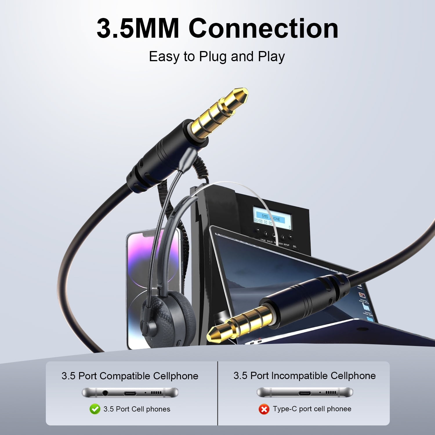 ABCPOW Trucker V5.3 Bluetooth Headset with Microphone,Noise Cancelling Headphones w/ Charging Base,Wireless On-Ear Earphones 30Hrs Playtime Wireless Headset for Office PC/Work/Cell Phone/Call Center