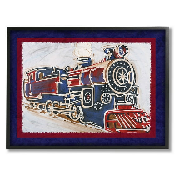 The Kids Room by Stupell Blue And Red Vintage Train Oversized Framed Giclee Texturized Art, 16 x 1.5 x 20
