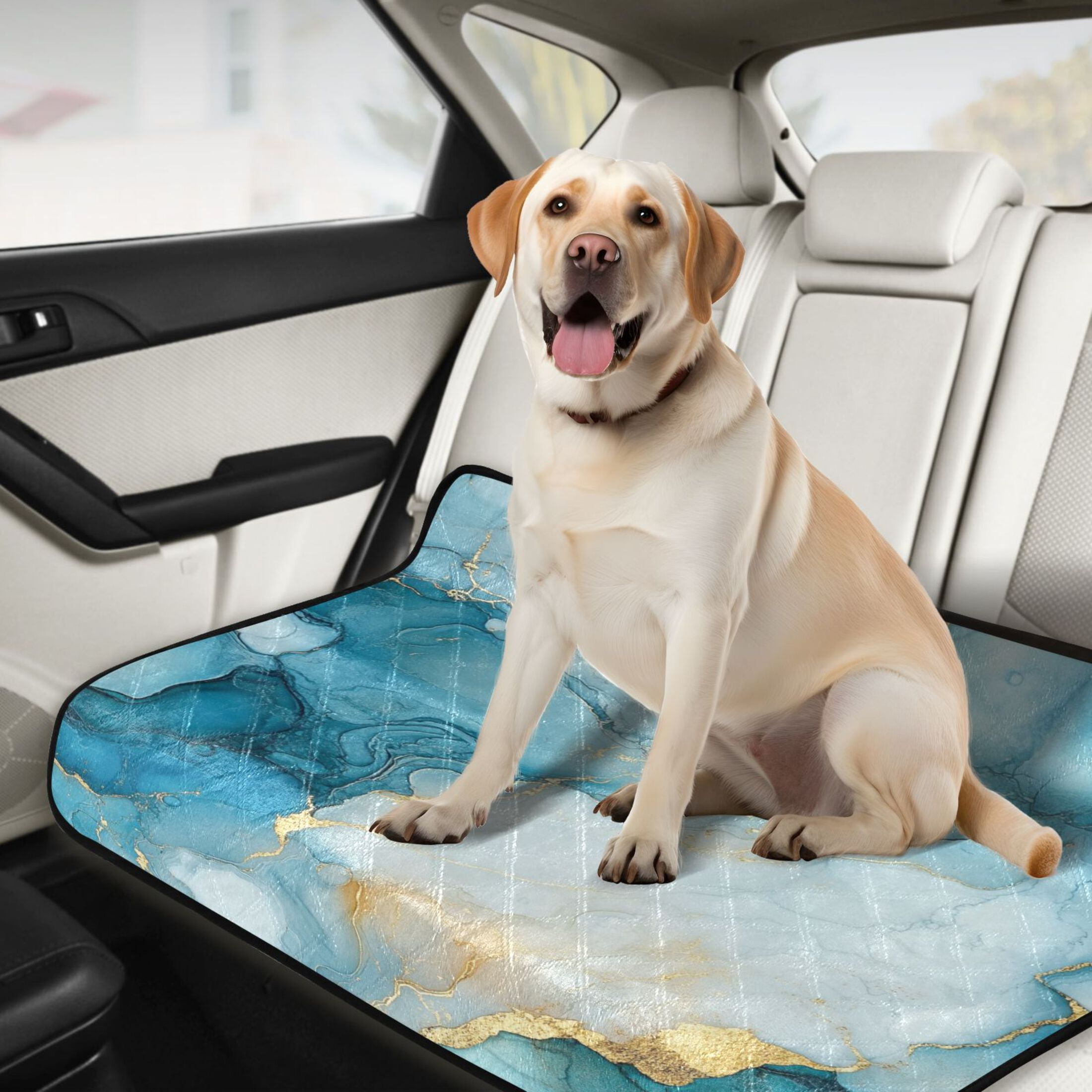 Qxltty Cyan Gilt Marbles Cat litter Pads Pet Set of 2 Diaper Mats Center Anti-leakage Layer Absorbent Soft and Comfortable