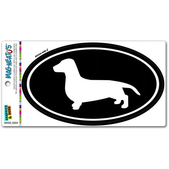 Dachshund White Black Euro Oval Automotive Car Refrigerator Locker Vinyl Magnet
