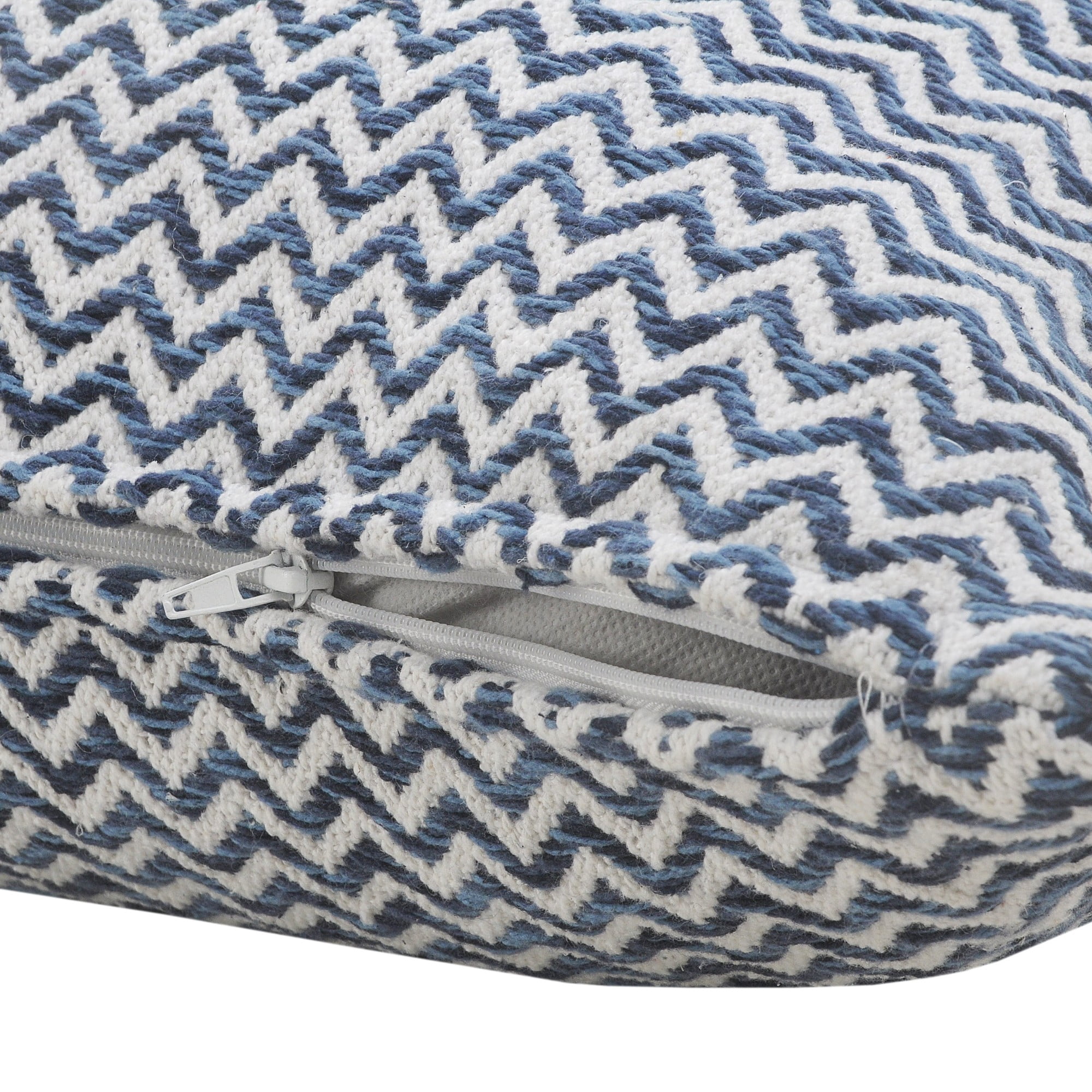 Laddha Home Designs Handwoven Over Tufted Chevron Cotton Throw Pillow Cover - 22" - Blue and White