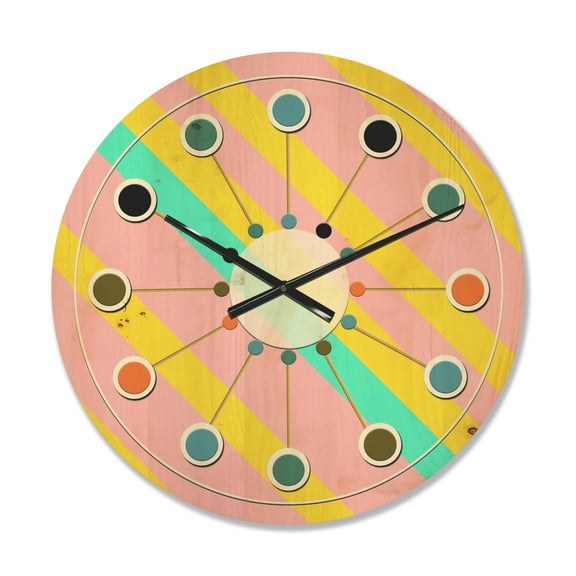 Designart 'Memphis Neon Retro Pattern' Mid-Century Modern Wood Wall Clock