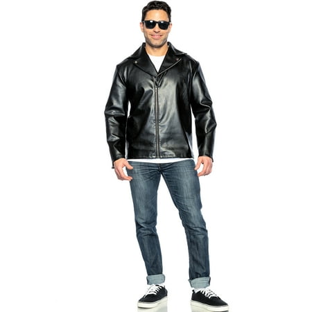 Seeing Red 50s Greaser Costume for Adults, Size Large, Includes a Black Faux Leather Biker Jacket and Black