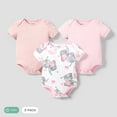 thumbnail image 1 of PatPat Baby Girl Clothes 3-Pack Baby Rompers Dinosaur Solid Color Short Sleeve Cotton Romper, 中性宝宝9-12月, 1 of 1