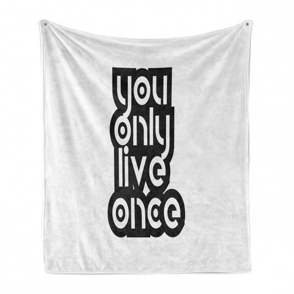 YOLO Soft Flannel Fleece Throw Blanket, Modern Popular Phrase Motto of the Internet Generation Inspirational Lettering, Cozy Plush for Indoor and Outdoor Use, 70" x 90", Black and White, by Ambesonne