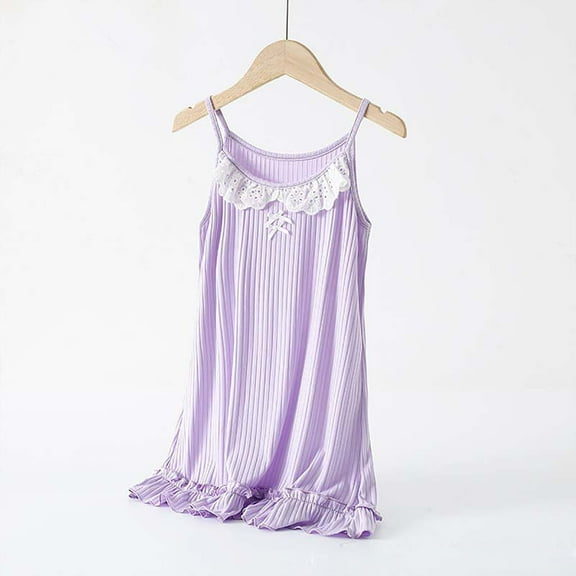 Royisotas Womens Lace Nightgowns Short Purple Nightdress Cotton Summer Crew Neck Solid Color Loungewear for Ladies Comfortable