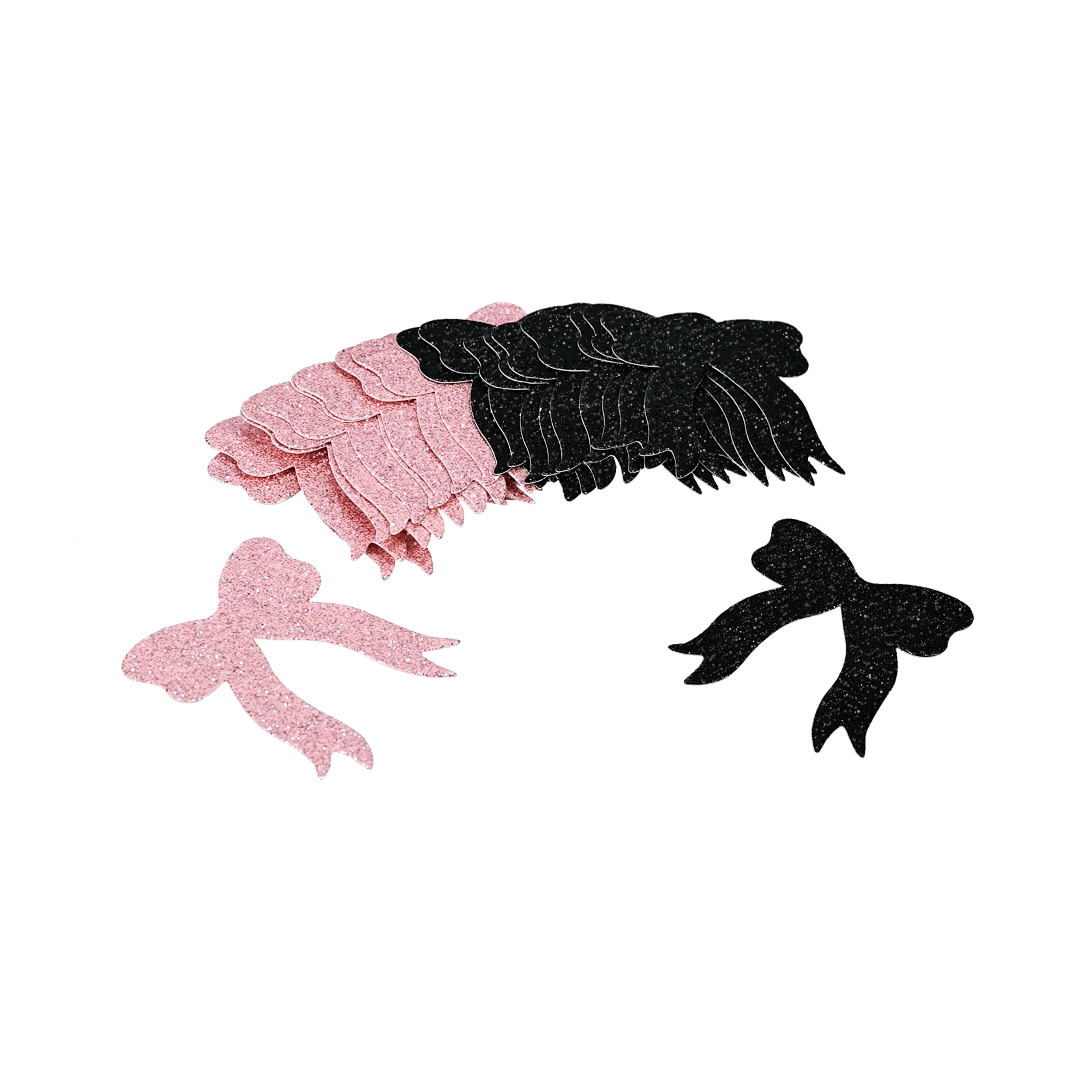 Celebrate It Bow Confetti – Glittered Paper Bow Decorations for Parties & Events - Pink/Black - 2" - 12 Packs (240 Pieces)