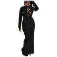 thumbnail image 2 of YHAJDS Two Piece Set for Women,Ladies Fashion Set Long Sleeve V Neck Lace Collar Top with No Pockets High Waist Pants and Belt Elegant Fall Winter Casual Outfit, 2 of 5
