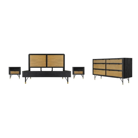 Armen Living Saratoga 4-Piece Modern Wood King Bedroom Set in Black