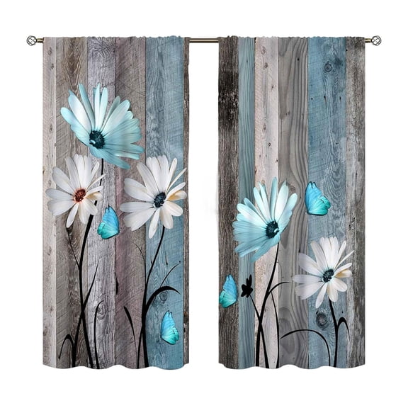 Daisy Wood Blackout Curtains for Living Room, 31x63in Thermal Insulated Room Darkening Drapes, Noise Reducing Grommet Window Curtains for Bedroom Kitchen, 2 Panels