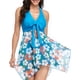 thumbnail image 1 of Traje de baño de dos piezas con cuello halter y costuras, traje de baño de talle alto a la moda para mujer, flor azul S, 1 of 8
