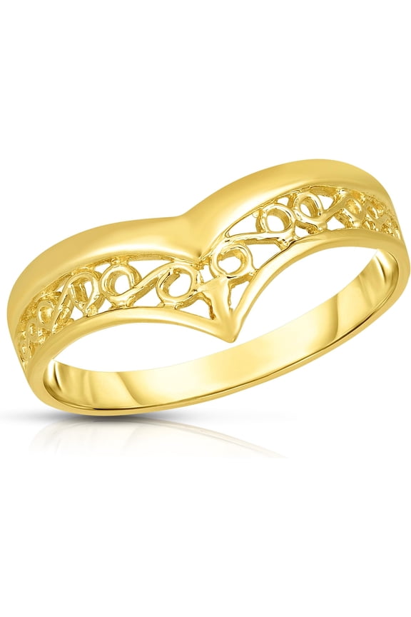 10k Yellow Gold 3mm V-Shaped Chevron Wishbone Crown Ring