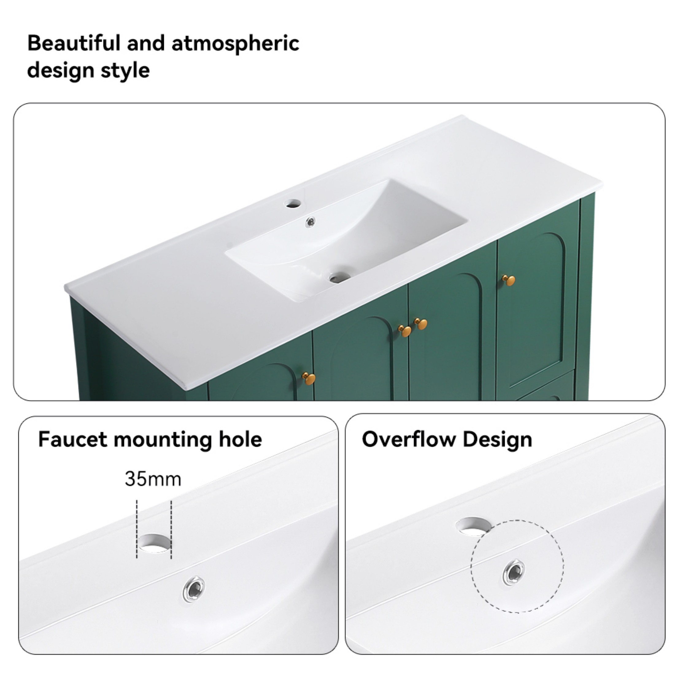 48"Bathroom Vanity, Freestanding Bathroom Vanities with Sink,Bathroom Storage Cabinet with 4 Soft close doors and 2 drawers, Green