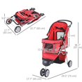 thumbnail image 2 of Poussette pour Chien Pliable à 3 Roues avec Panier de Rangement, Auvent Ajustable, Porte-Gobelet pour Chiens Miniatures et Petits, Rouge, 2 of 6