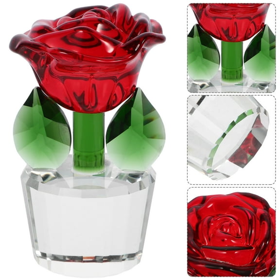 Crystal Rose Figurine Desktop Rose Flower Ornament Collectible Crystal Rose Decor