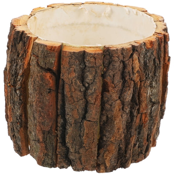 Wood Flower Pot Bark Flower Planter Small Wooden Bucket Planters Rustic Farmhouse Flower Holder Small Plants Holder for Home 12x12x10cm