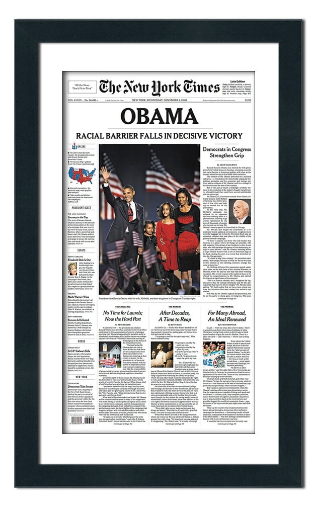 Black Newspaper Frame with Mat Made to Display Media Measuring 12x22