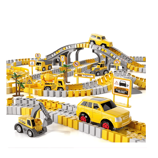 Juego Flexible De Pistas Carros 252pz Malubero AMARILLO GRIS