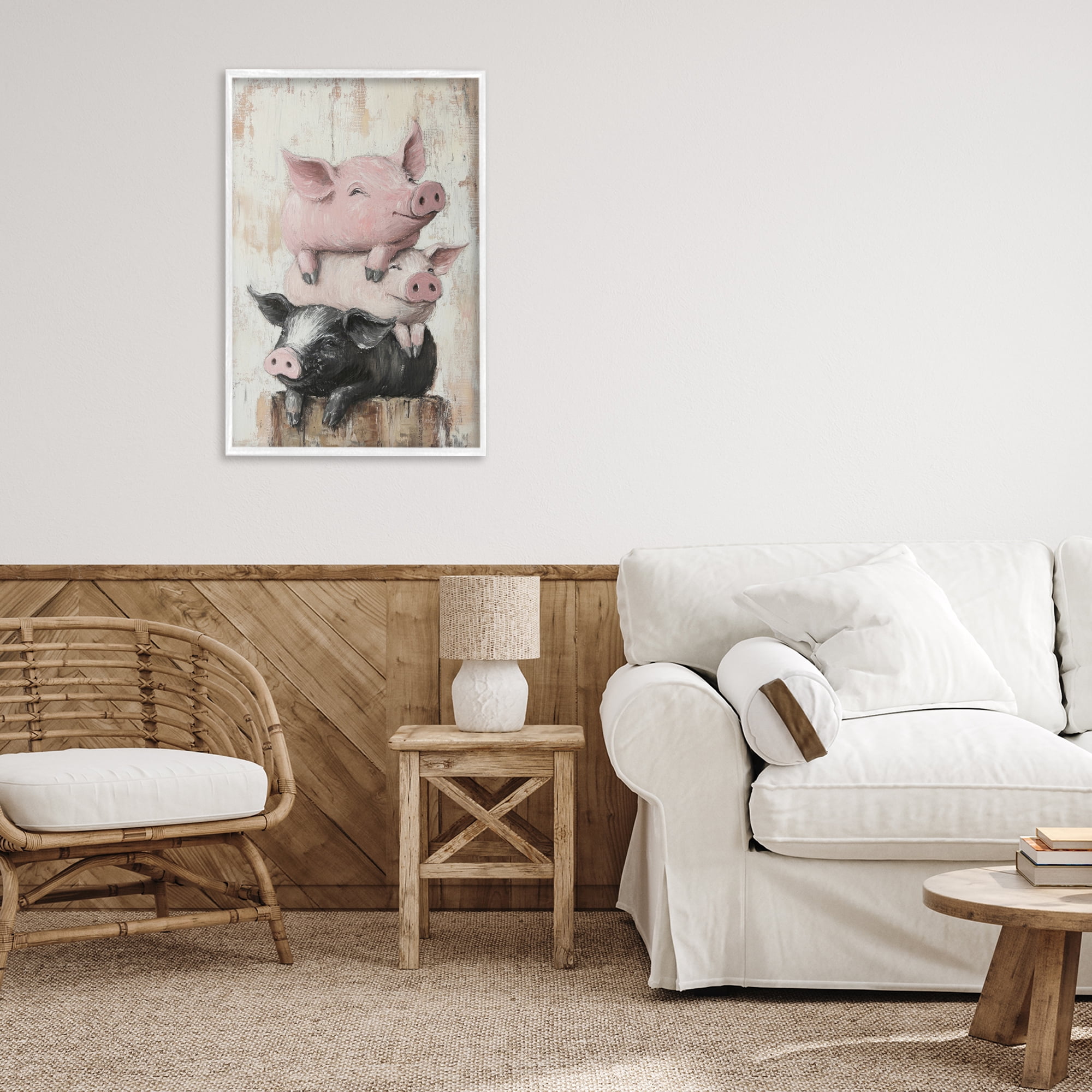 Stupell Industries Pig & Piglet Pile White Framed Giclee Art, design by Tina LeCour