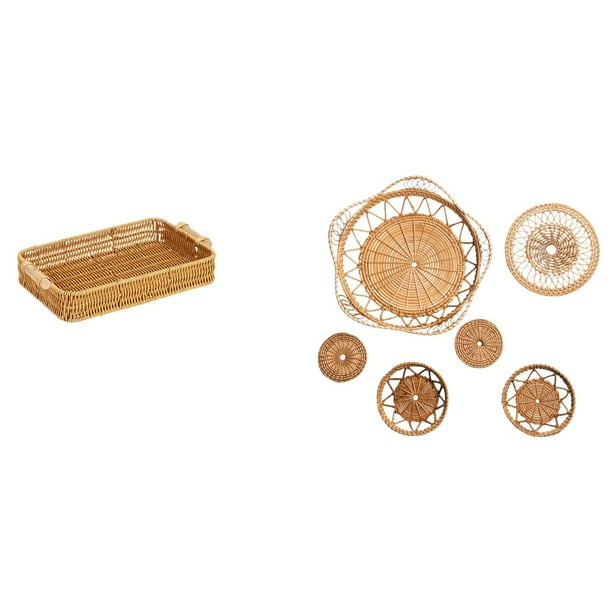 Cestas de almacenamiento,Cestas de almacenamiento de cocina tejidas con asas hechas a mano,Manualidades de pared,Decoración para colgar en la pared,ratán artesanal tejido,Juego de decoración