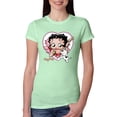 thumbnail image 1 of Wild Bobby, Betty Boop Heart Blowing Kiss Dog Betty Boop Womens Slim Fit Junior Tee, Mint, Medium, 1 of 5