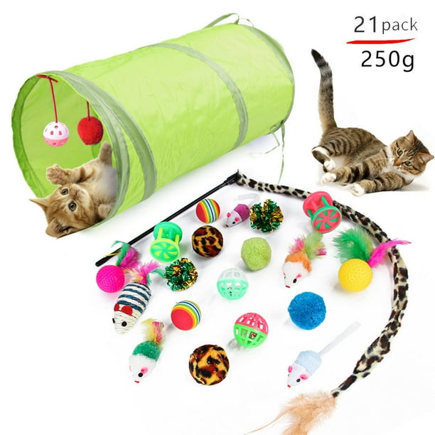 Juguetes para gatos, una variedad de juguetes combinados, divertido juego de 21 juguetes para gatos, ratones, campanas, pelotas y plumas.