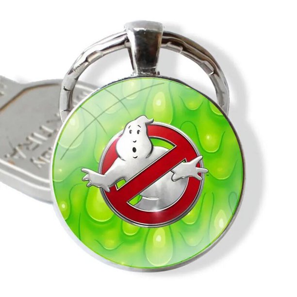 LLavero de cabujón de cristal con diseño de dibujos animados creativos, colgante de coche, llaveros hechos a mano, cazafantasmas divertidos