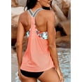 thumbnail image 4 of Womens Blouson Striped Printed Two Piece Tankini Strappy T-Back Push up Tankini Top with Bottom, 4 of 7