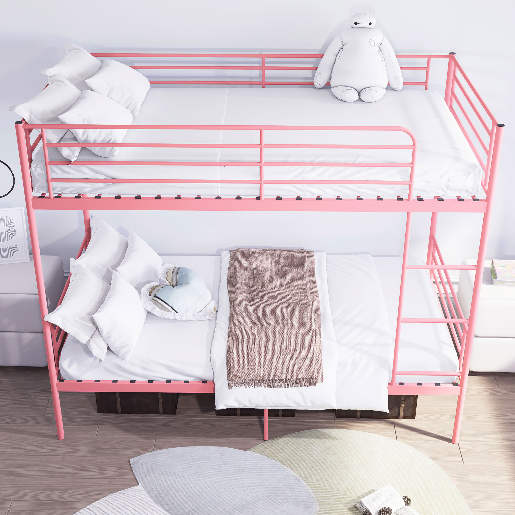 MAYEERTY Twin Over Twin Metal Bunk Bed with Ladder and High Guardrail, Heavy Duty Steel Frame, Space-Saving Bed for Kids Teens Adults Bedroom Dorm, No Box Spring Needed