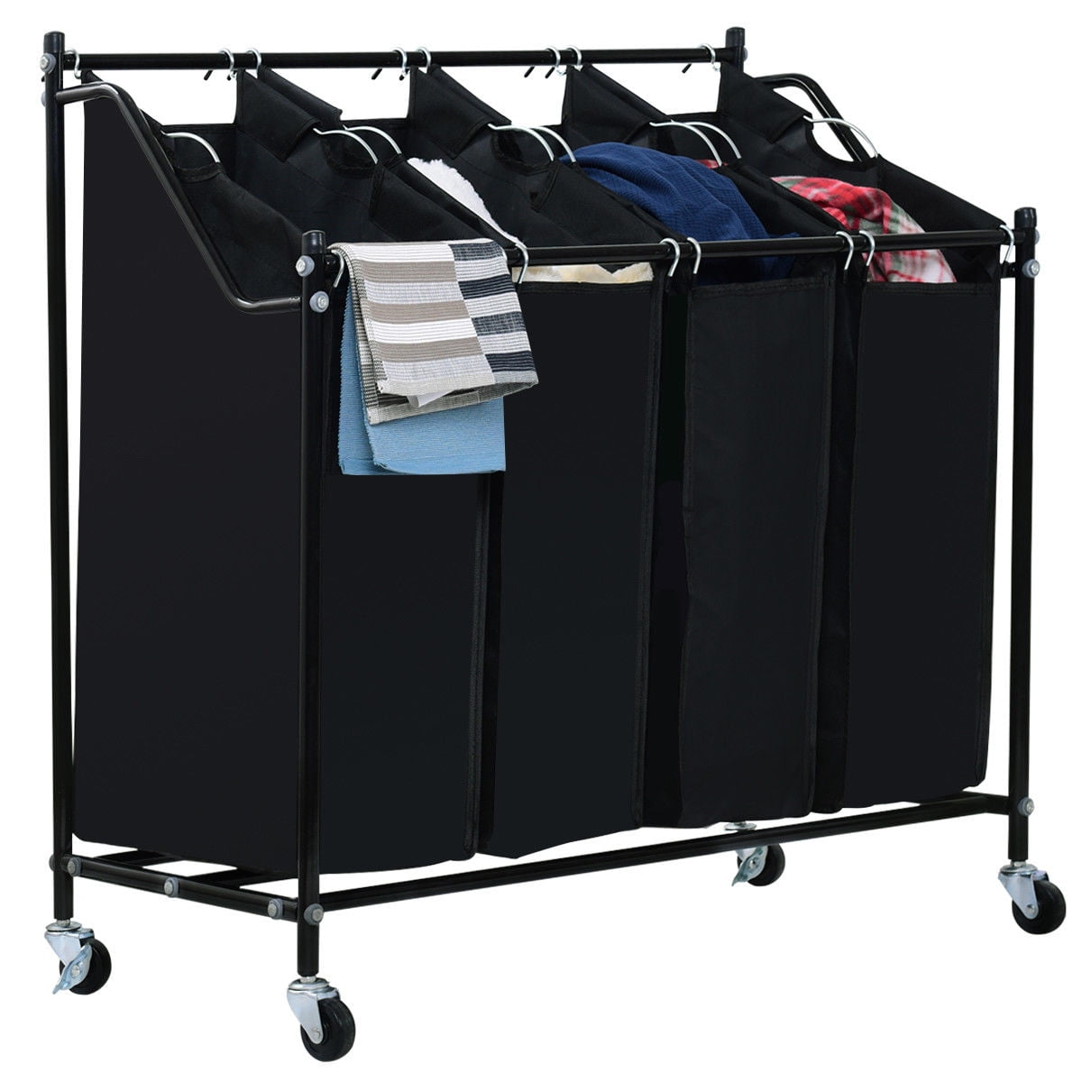 Costway 4 Bag Rolling Laundry Sorter Cart Hamper Organizer Compact