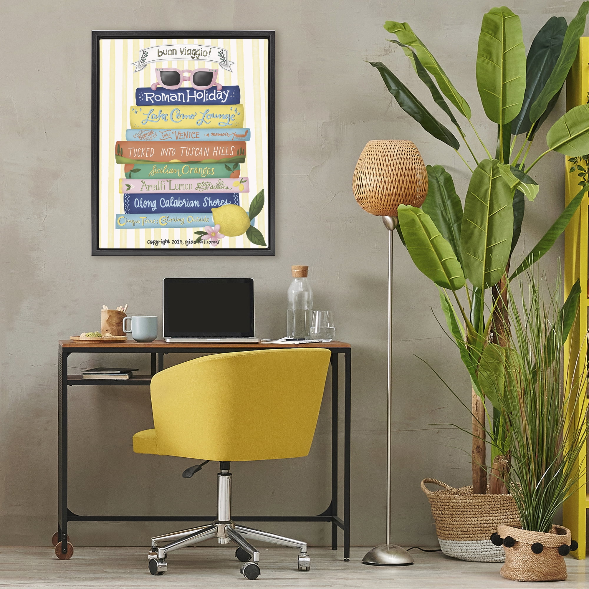 Stupell Industries Buon Viaggio Travel Books Black Framed Floater Canvas Wall Art, design by Giao Williams