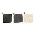 thumbnail image 2 of Storied Home Square Crochet Cotton Pot Holders with Leather Loop, Set of 3 Colors Brown, 2 of 2